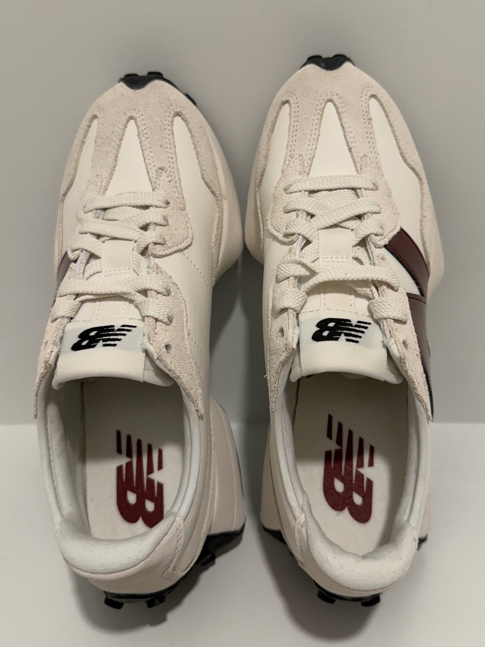 NWOB New Balance 327 Sneakers Sea Salt/Monarch/Burgundy 8 - Picture 11 of 16